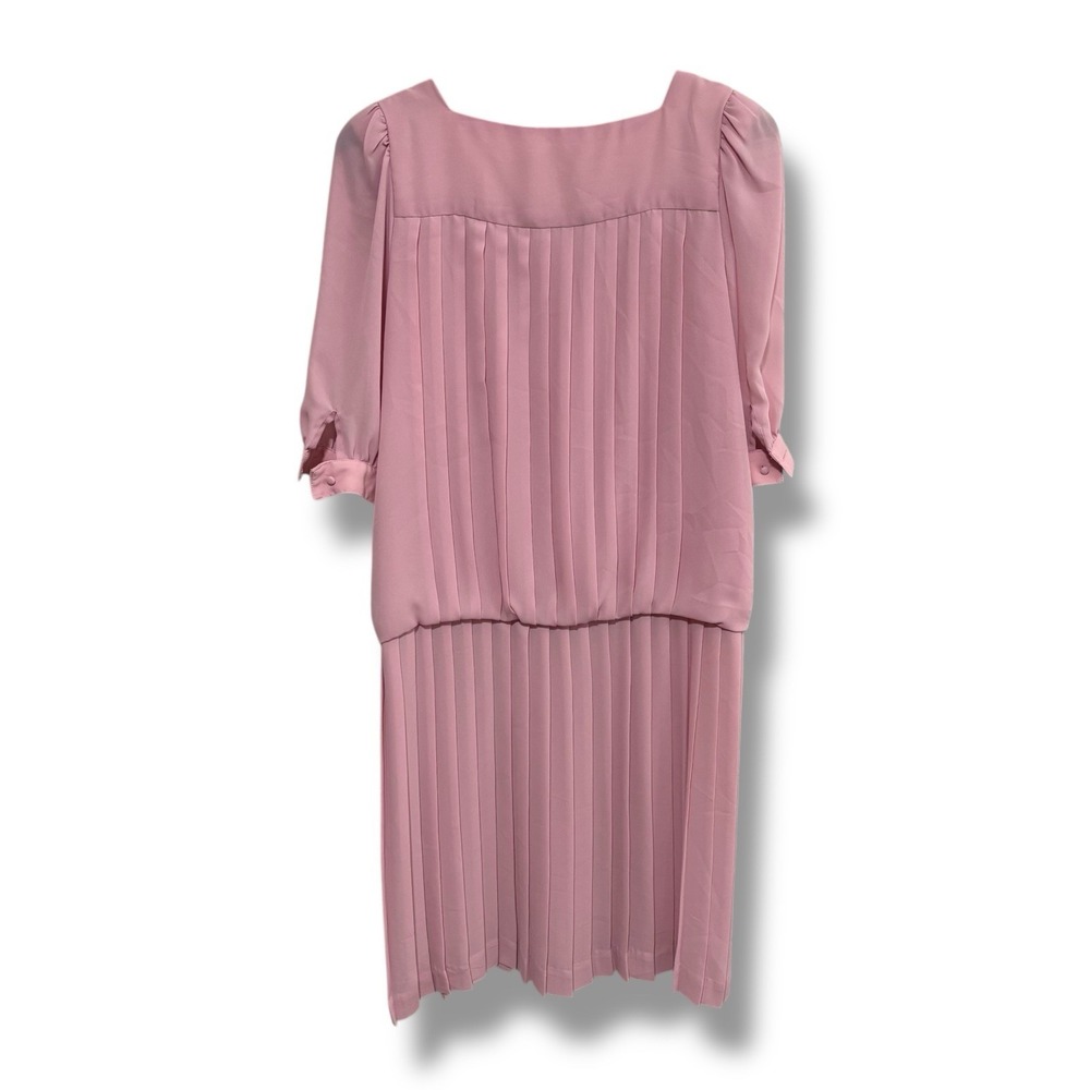 Vintage 80s In The Mood Puff Sleeve Drop Waist Midi Dress Pink Size 8‎ - 19 x 42 - Picture 2 of 6